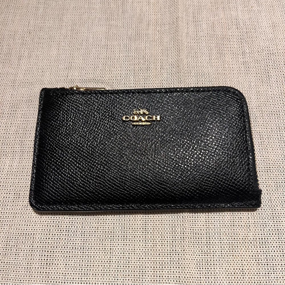 Black Pebble Leather Coach Zip Card Case Wallet